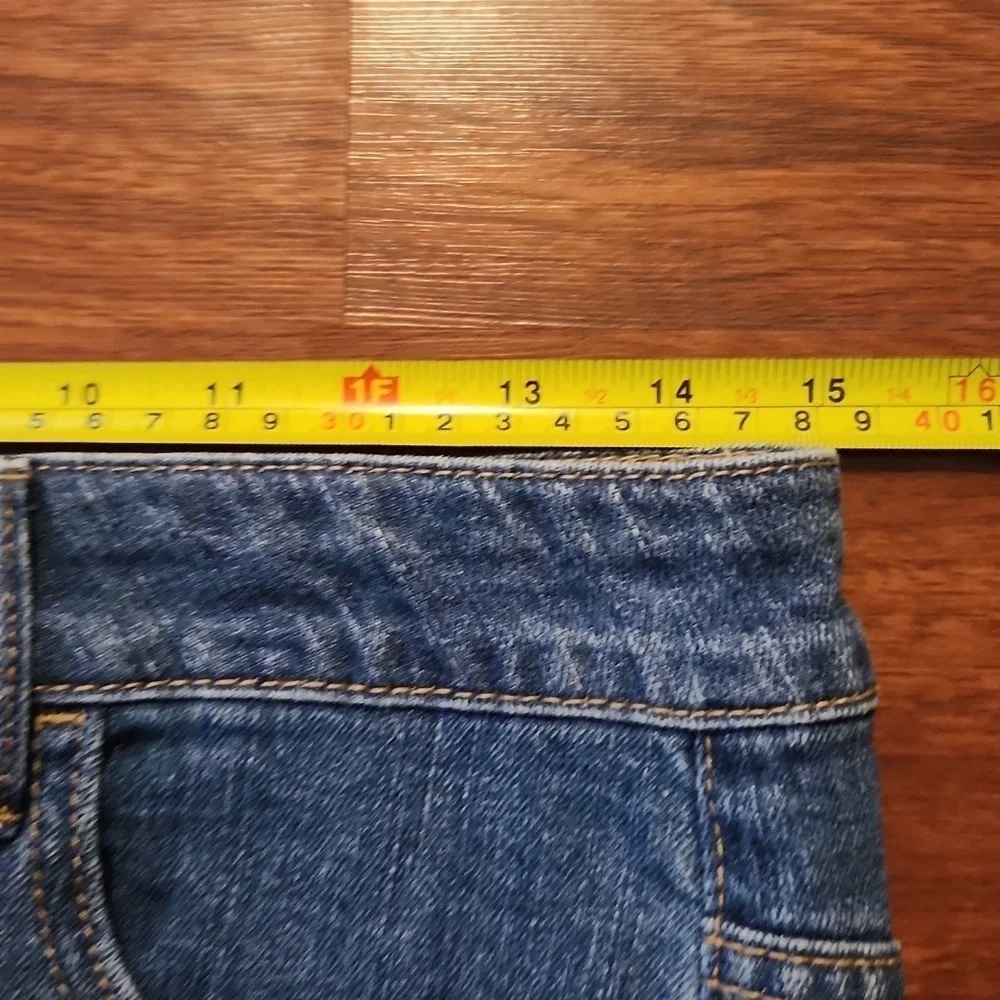 CP Shorts Womens Senim Jean Button Up Size 7 Juniors Fray Red White Blue Denim